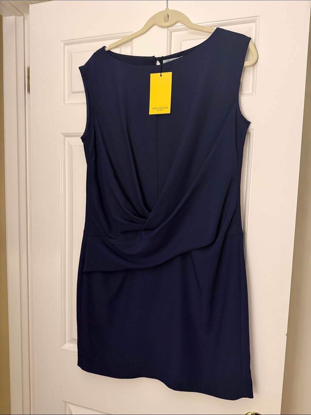 MM Lafleur Navy Soft Wave “Lynda” Sleeveless Twist-Detail Mini Dress